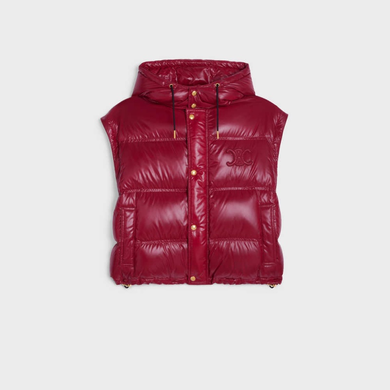 Celine Cropped Triomphe down in lightweight Nylon Jackets Light Burgundy | CL-592682