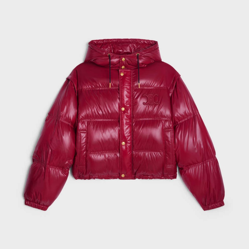 Celine Cropped Triomphe down in lightweight Nylon Jackets Light Burgundy | CL-592682