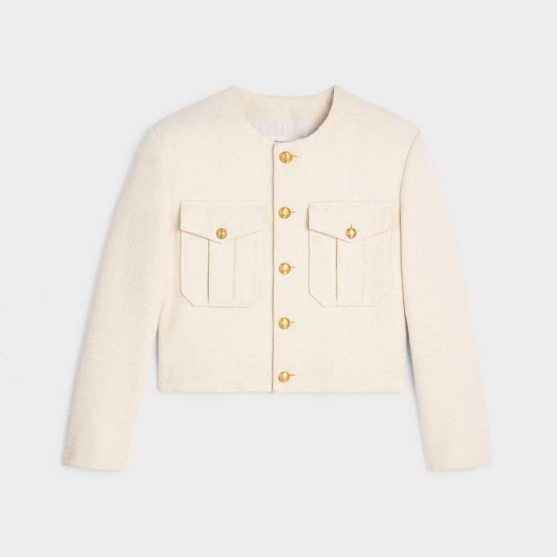 Celine Cropped military in silk rush Jackets Vanilla | CL-592637