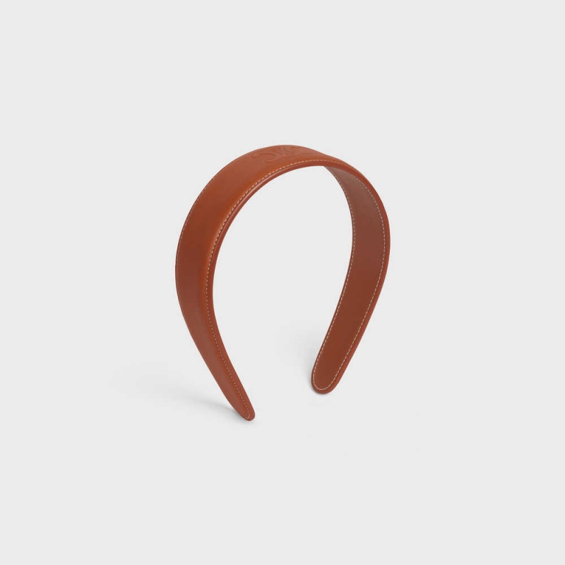 Celine Cuir Triomphe Headband in Calfskin Leather Hair Accessories Tan | CL-592332