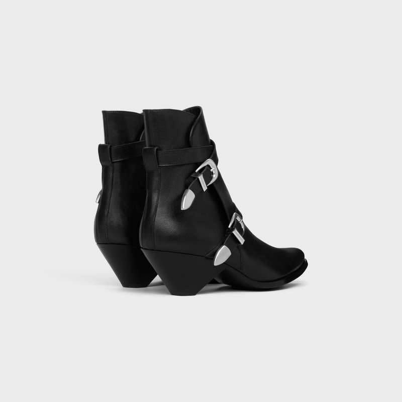 Celine DOUBLE BUCKLE ZIPPED CONIQUE in SHINY CALFSKIN Boots Black | CL-591876