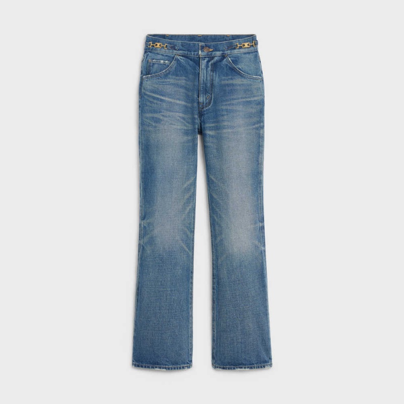 Celine DYLAN FLARED JEANS WITH SIGNATURE IN UNION WASH DENIM Pants UNION WASH | CL-592717