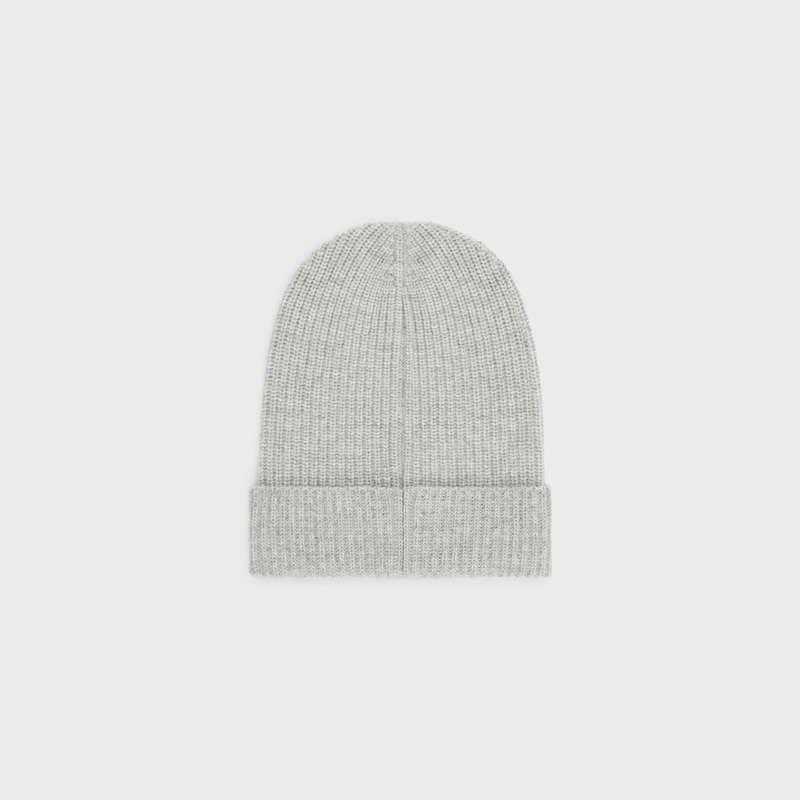 Celine EMBROIDERED BEANIE IN RIBBED FELTED WOOL Hat Light Grey | CL-591717