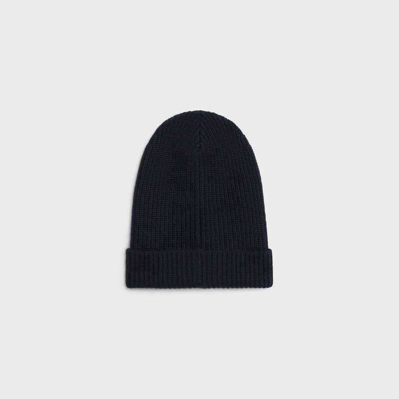 Celine EMBROIDERED KNIT WOOL BEANIE Hat Black | CL-591714