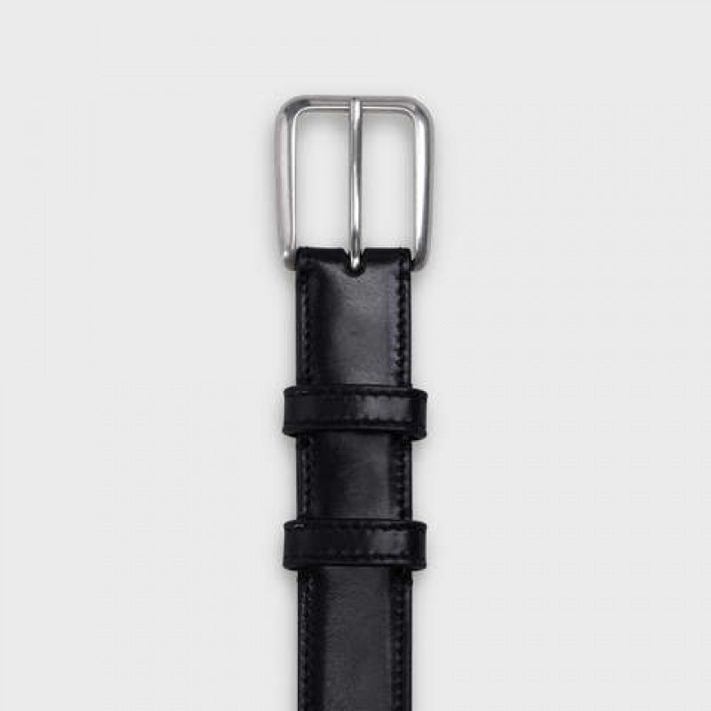 Celine Elegant with Square Buckle in Taurillon Leather Belts Black | CL-591774