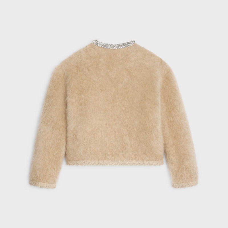 Celine Embroidered cardigan in brushed mohair Knitwear Camel | CL-592698