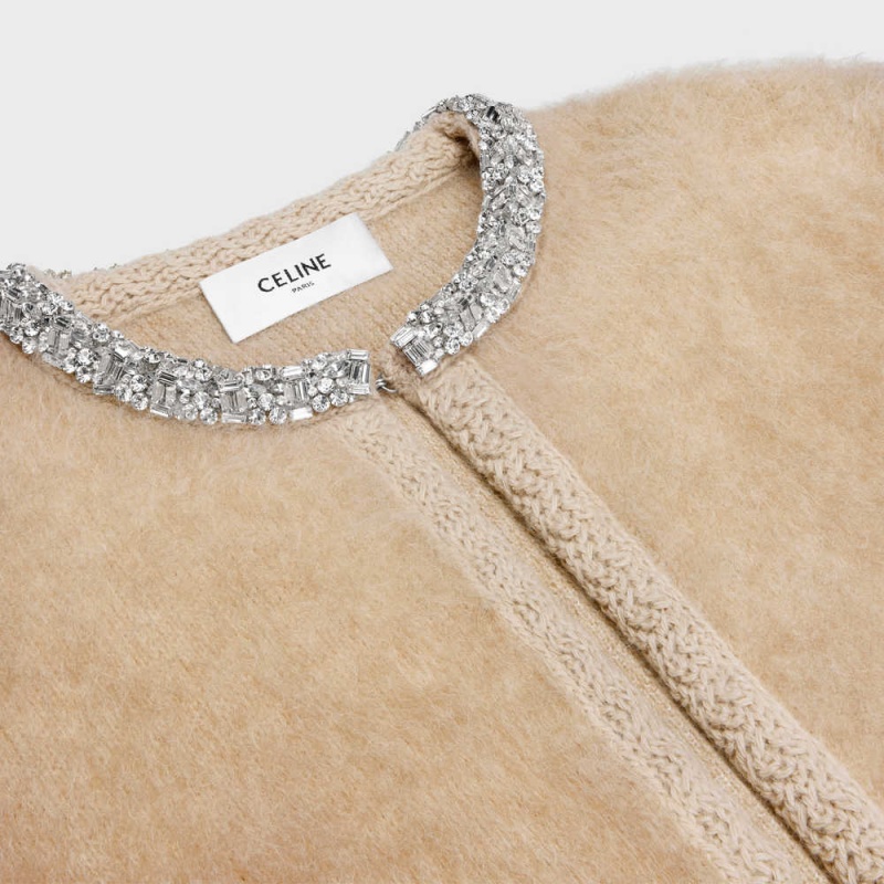 Celine Embroidered cardigan in brushed mohair Knitwear Camel | CL-592698