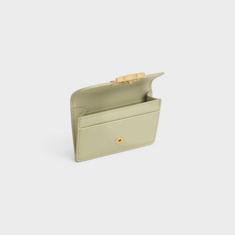 Celine FLAP TRIOMPHE Shiny calfskin Card Holders ALMOND GREEN | CL-592948