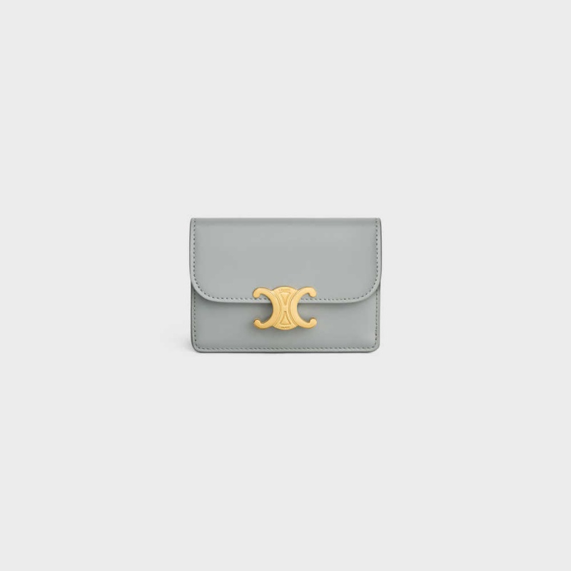 Celine FLAP TRIOMPHE Shiny calfskin Card Holders Pearl Blue | CL-592947