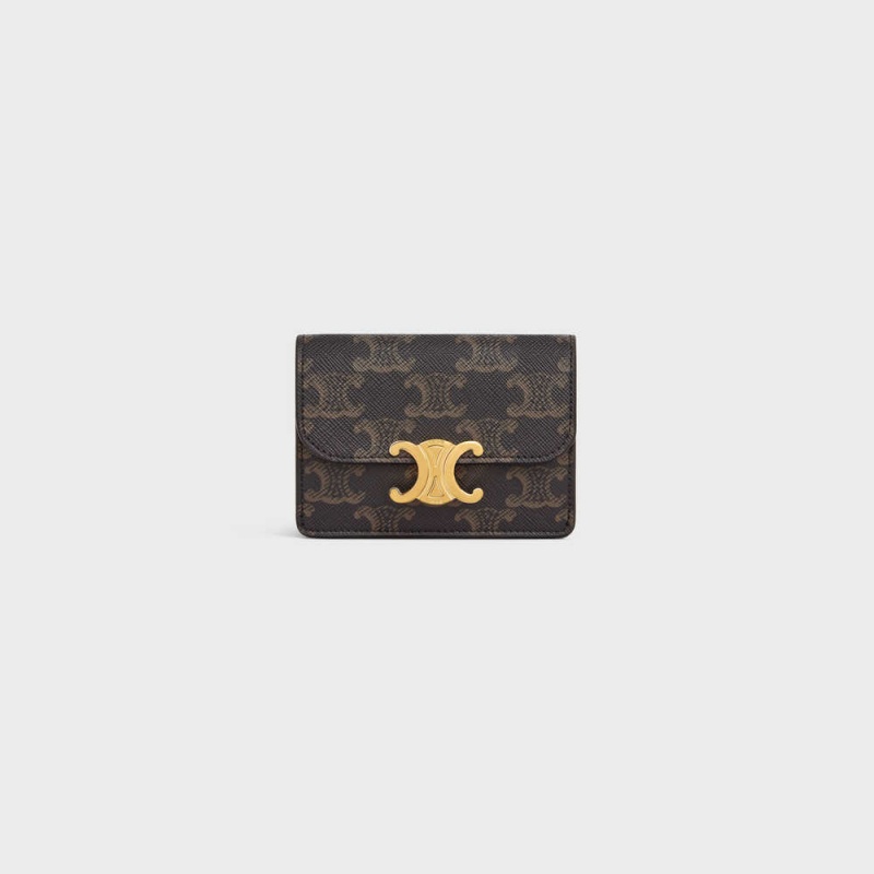 Celine FLAP TRIOMPHE Triomphe Canvas Card Holders Tan | CL-592949