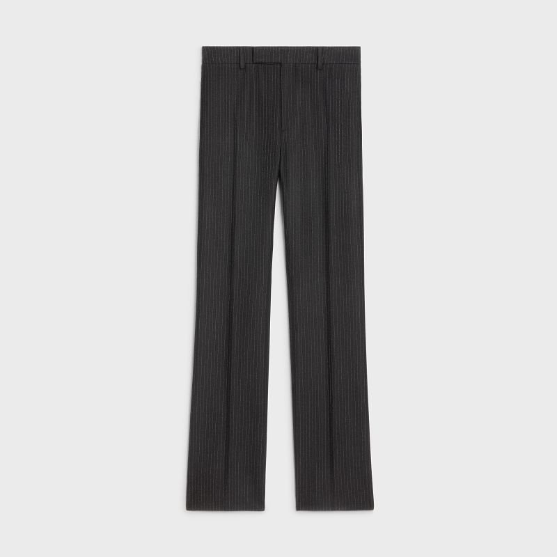 Celine FLARED CROPPED IN STRIPED FLANNEL Trousers NOIR/CRAIE | CL-592012