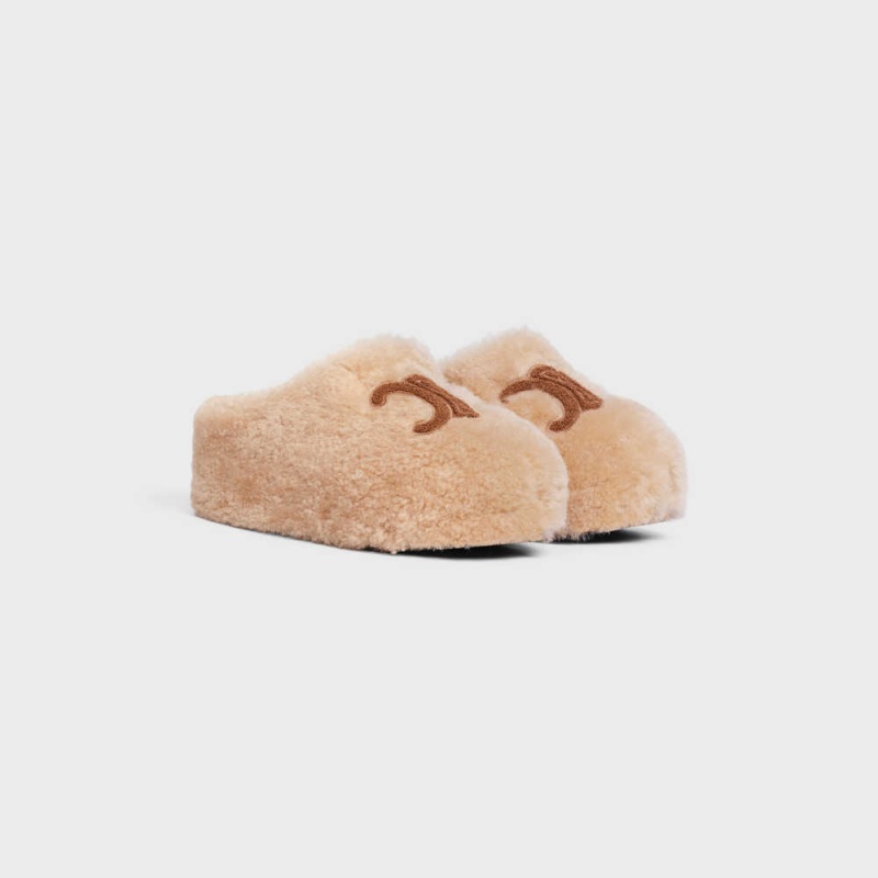 Celine FUR MULE in SHEARLING Loafers Cream | CL-592537