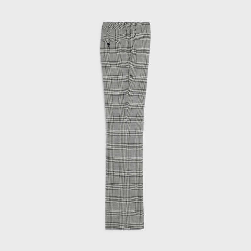 Celine Flared in checked wool Trousers Craie/Noir | CL-592016