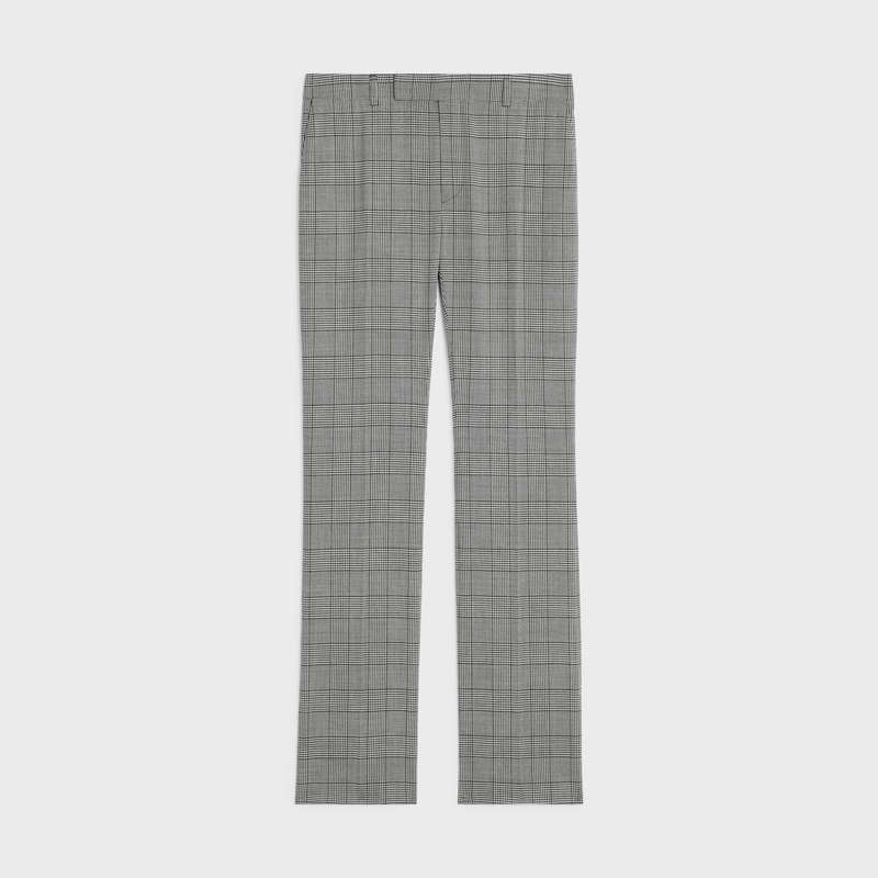 Celine Flared in checked wool Trousers Craie/Noir | CL-592016