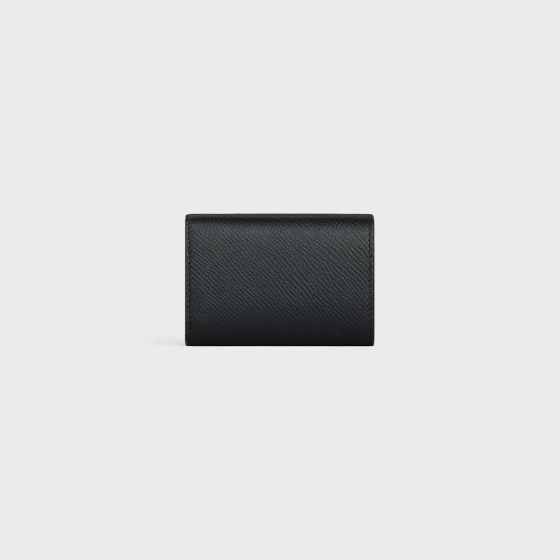 Celine Folded Compact in Grained Calfskin Wallets Black | CL-591796