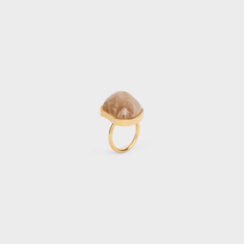 Celine Folk in Brass with Gold Finish and Rutilated Quartz Rings Gold / Quartz Rutile | CL-592191