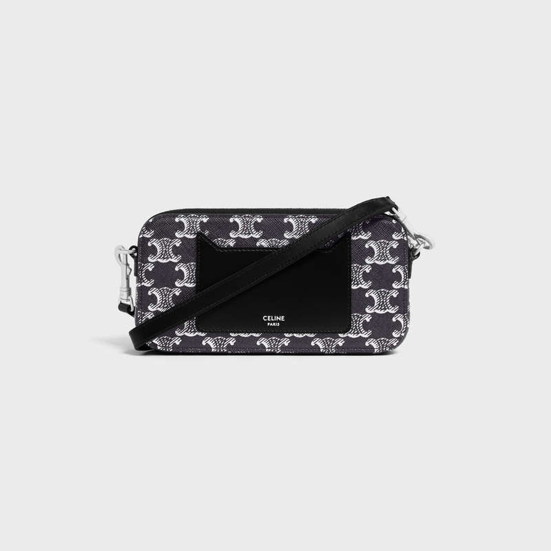 Celine Horizontal pouch in Triomphe Canvas and calfskin Pouch Silver / Black | CL-591779