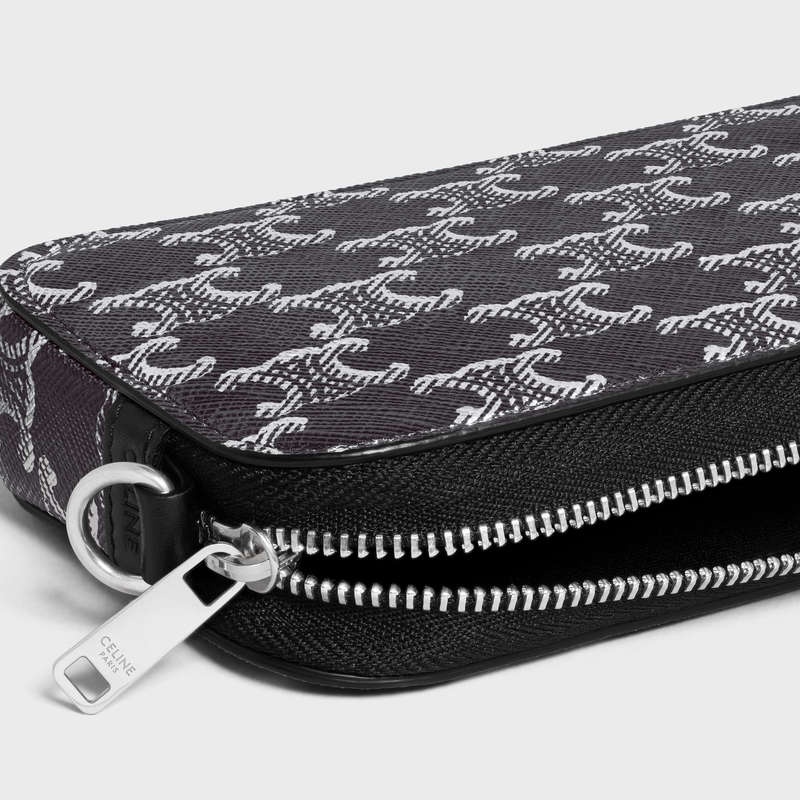 Celine Horizontal pouch in Triomphe Canvas and calfskin Pouch Silver / Black | CL-591779