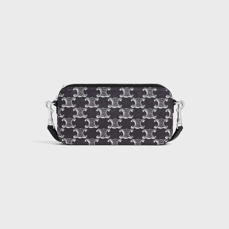 Celine Horizontal pouch in Triomphe Canvas and calfskin Pouch Silver / Black | CL-591779