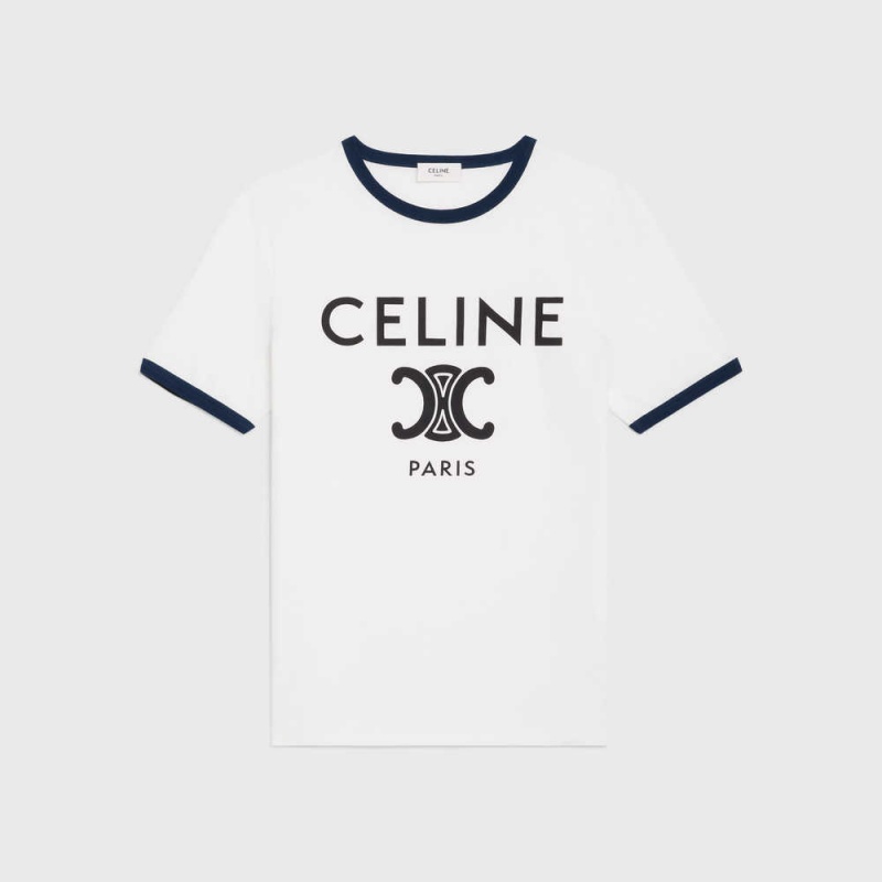 Celine IN COTTON JERSEY T-shirts off white / navy / black | CL-592783