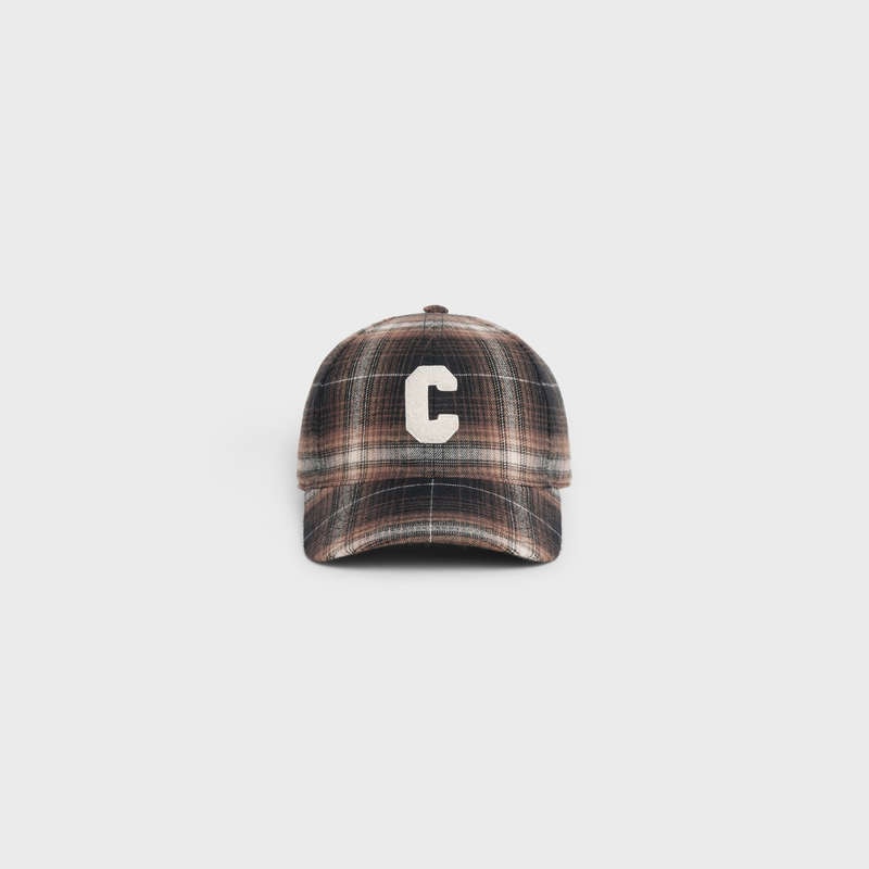 Celine Initial in checked cotton Cap Brown | CL-591699