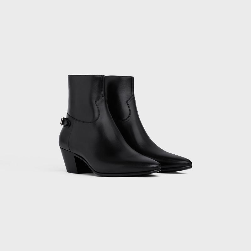 Celine JACNO BACK BUCKLE ZIPPED in Shiny calfskin Boots Black | CL-591867