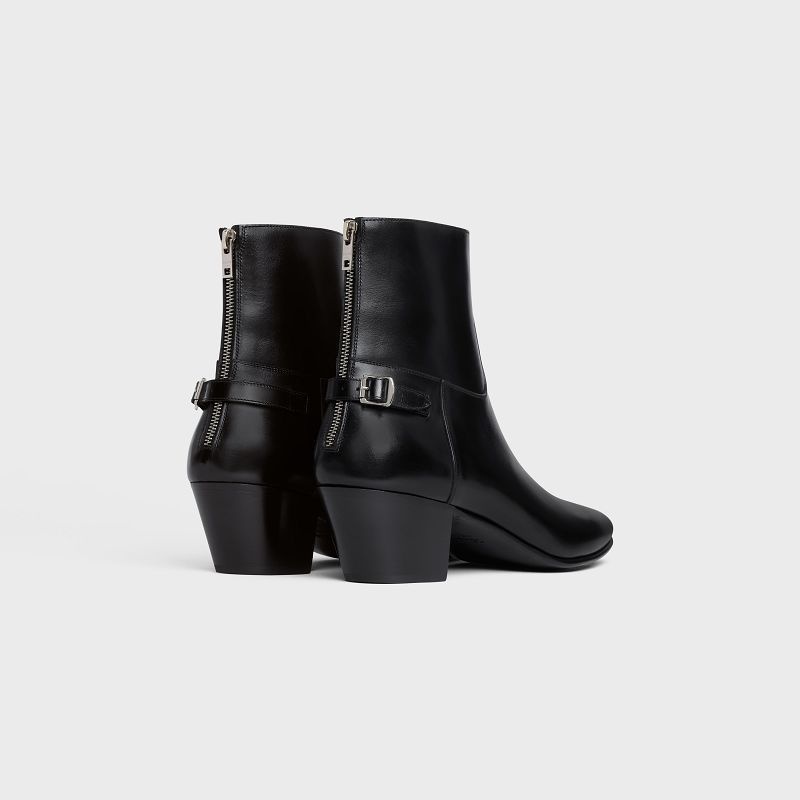 Celine JACNO BACK BUCKLE ZIPPED in Shiny calfskin Boots Black | CL-591867