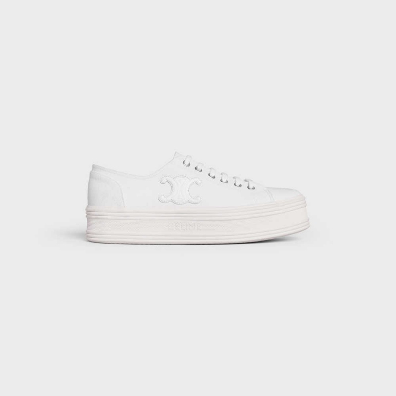 Celine JANE LOW LACE-UP in CANVAS AND CALFSKIN Sneakers Optic White | CL-592552