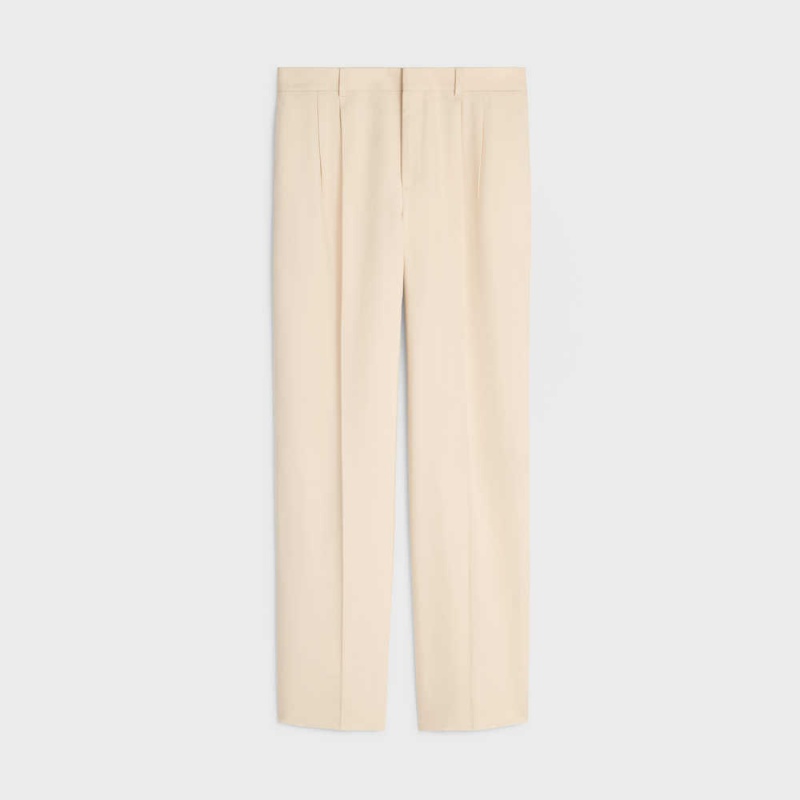 Celine Jude double-pleated in silk Panama Pants Ivory | CL-592738