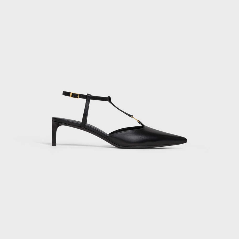 Celine KITTEN TRIOMPHE BAR STRAP in CALFSKIN Pumps Black | CL-592558