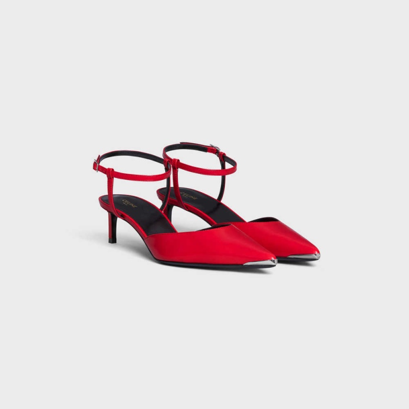 Celine KITTEN WITH METAL TOE in KIDSKIN Pumps Pop Red | CL-592566