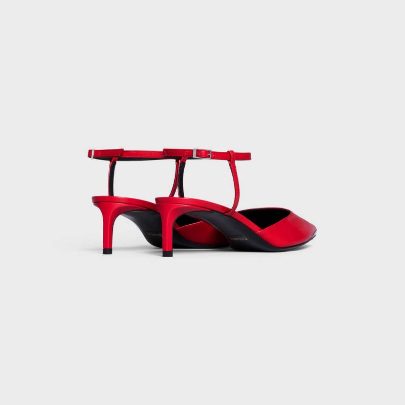 Celine KITTEN WITH METAL TOE in KIDSKIN Pumps Pop Red | CL-592566