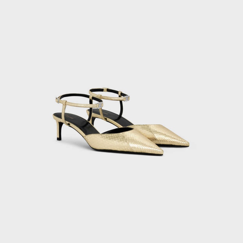 Celine KITTEN WITH STRAP TRIOMPHE in LAMINATED AYERS Pumps Platinium | CL-592564