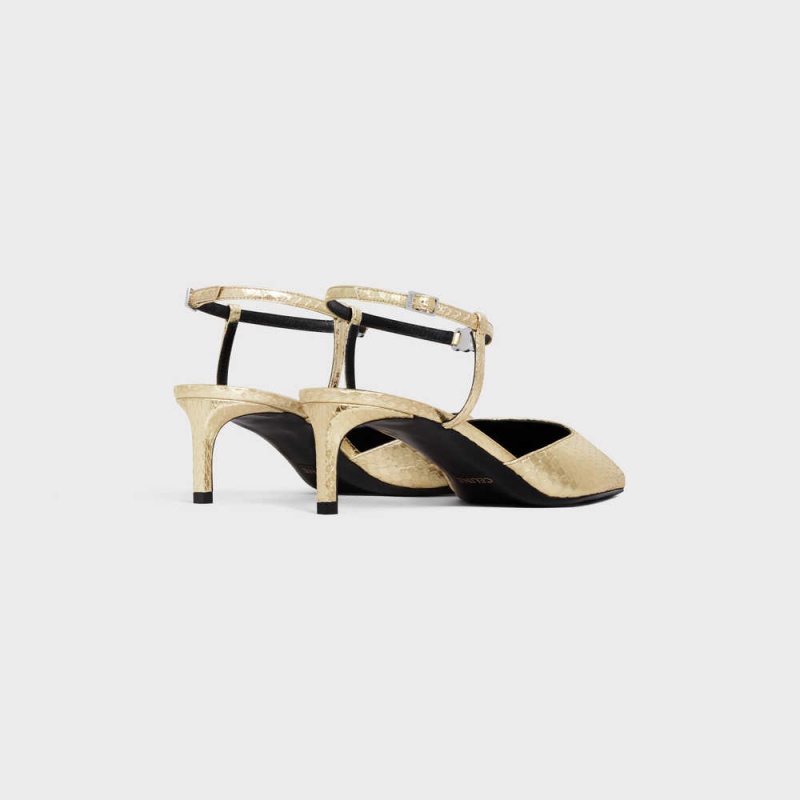 Celine KITTEN WITH STRAP TRIOMPHE in LAMINATED AYERS Pumps Platinium | CL-592564