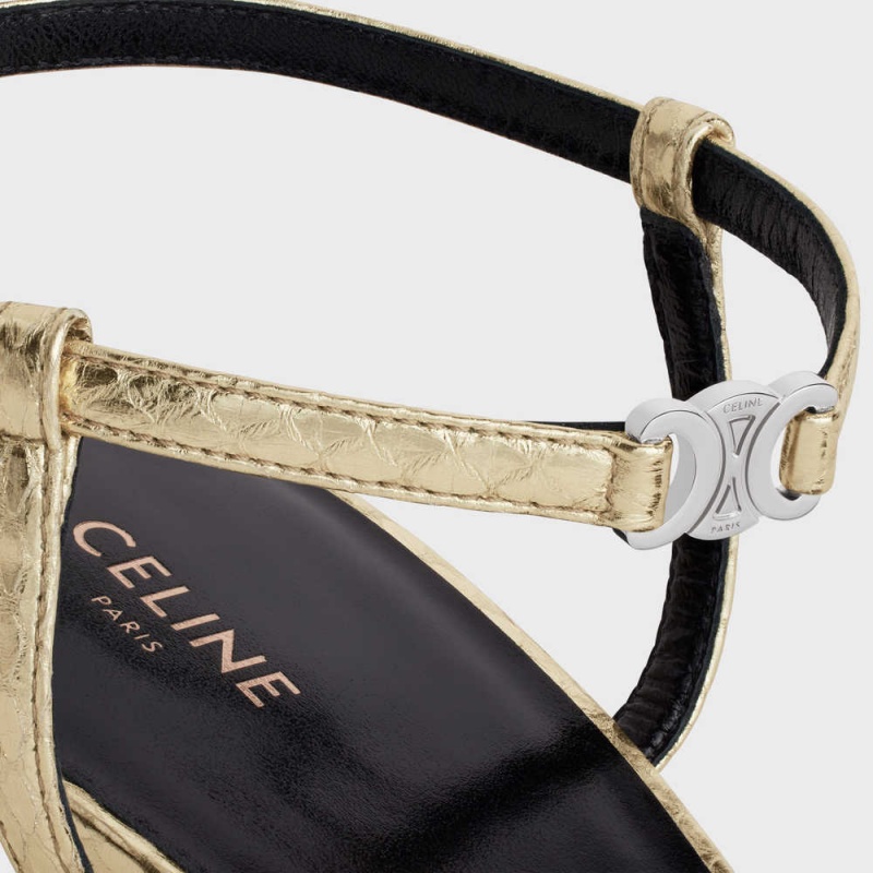 Celine KITTEN WITH STRAP TRIOMPHE in LAMINATED AYERS Pumps Platinium | CL-592564