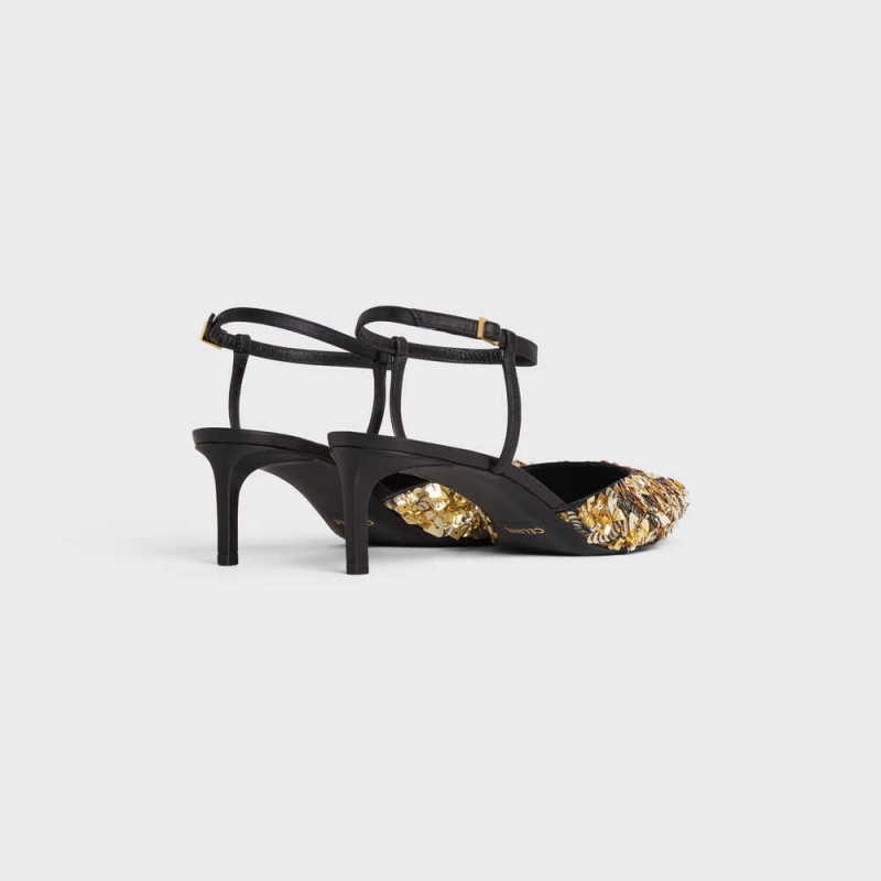 Celine KITTEN in EMBROIDERED CALFSKIN & CALFSKIN Pumps Gold / Black | CL-592562