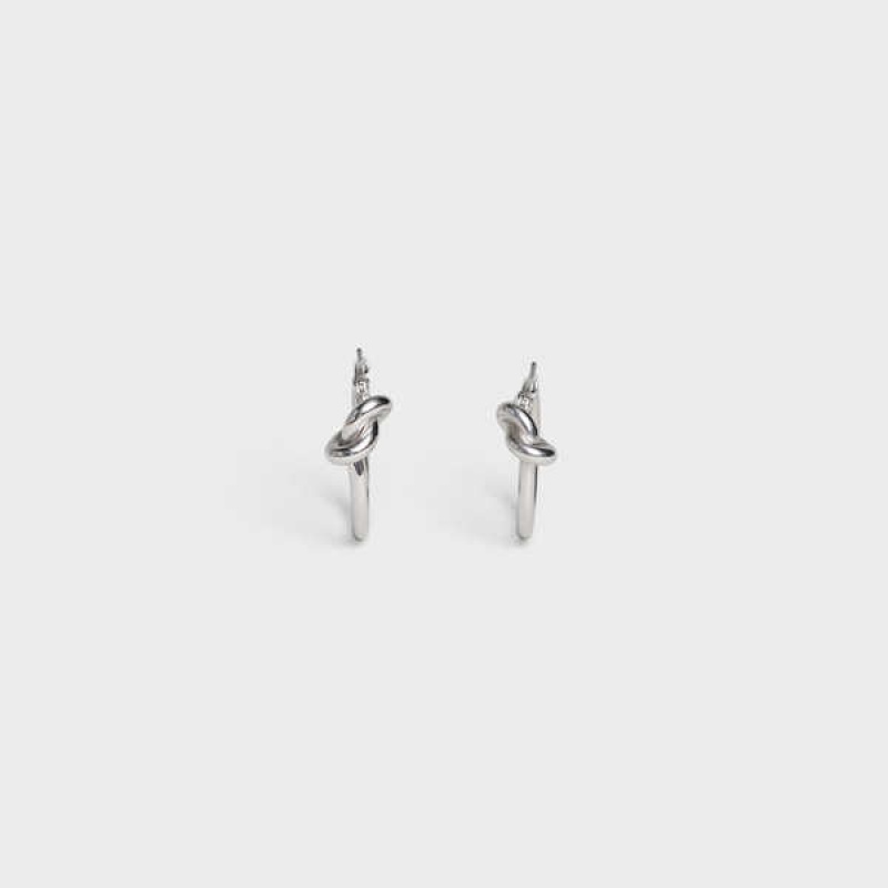 Celine Knot Small Hoops in Brass with Rhodium finish Earrings Silver | CL-592312