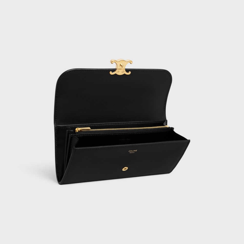 Celine LARGE TRIOMPHE in Shiny calfskin Wallets Black | CL-592983