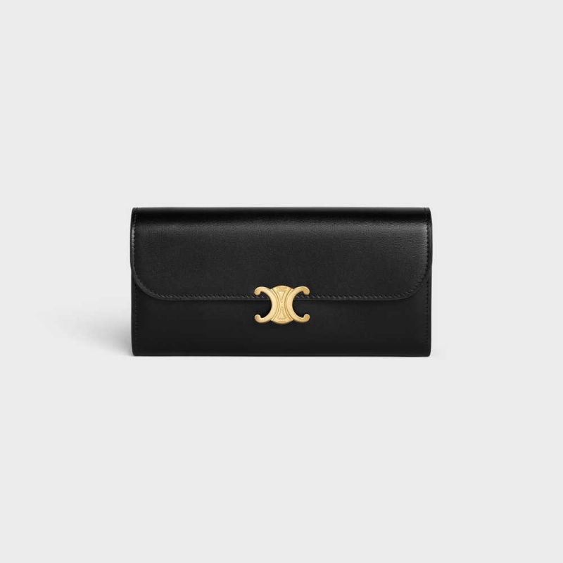 Celine LARGE TRIOMPHE in Shiny calfskin Wallets Black | CL-592983