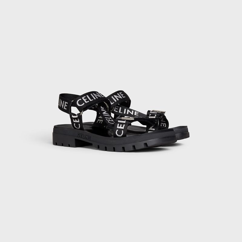 Celine LEO STRAPPY in WITH JACQUARD Sandals Black / white | CL-591891