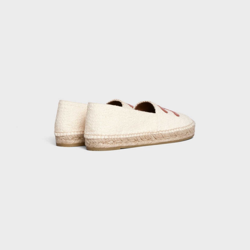 Celine LES ESPADRILLES WITH TRIOMPHE SIGNATURE in TWEED & CALFSKIN Loafers Cream | CL-592540