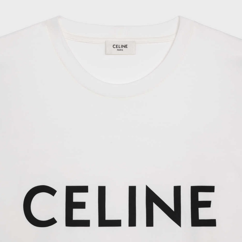 Celine LOOSE IN COTTON JERSEY T-shirts Ecru / Black | CL-592795