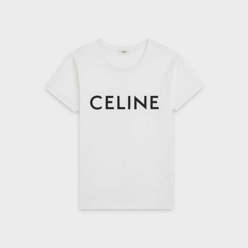 Celine LOOSE IN COTTON JERSEY T-shirts Ecru / Black | CL-592795