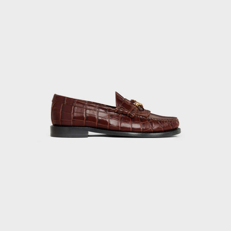 Celine LUCO WITH TRIOMPHE TASSELS in CROCODILE STAMPED CALFSKIN Loafers Dark Brown | CL-592528