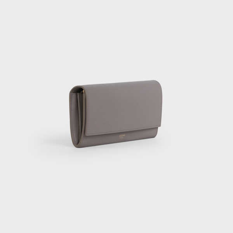 Celine Large flap in Grained calfskin Wallets Pebble | CL-592995