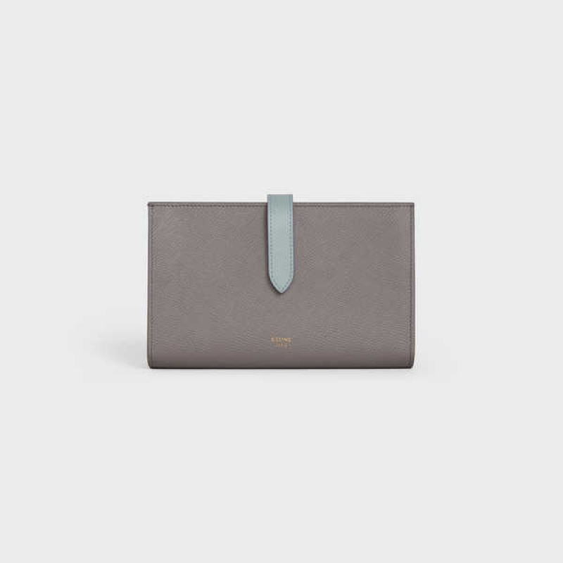 Celine Large strap in Bicolour Grained Calfskin Wallets Pebble/ Mineral | CL-592994