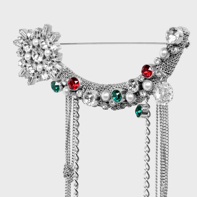 Celine Les Pierres Star Brooch in Brass with Rhodium Finish, Strass and Resin Pearls Earrings Multicolor | CL-591675