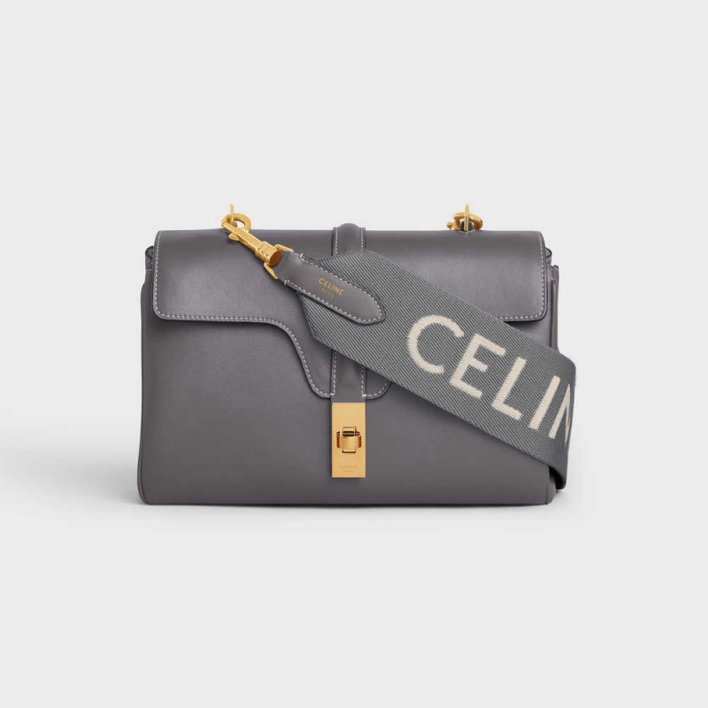 Celine Long Strap in Wool with jacquard Leather Goods Accessories Grey / White | CL-592908