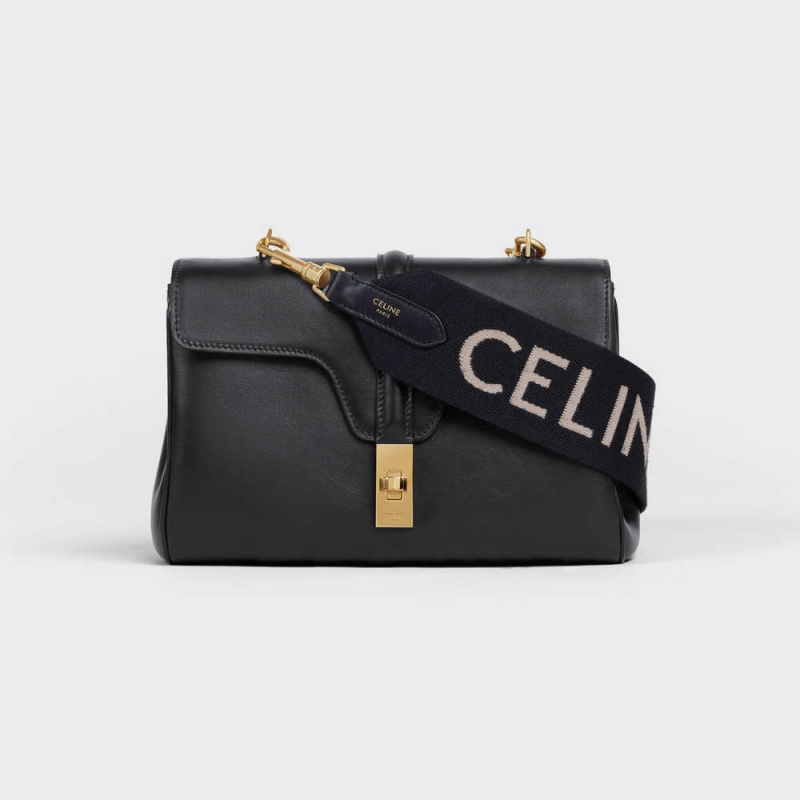 Celine Long Strap in Wool with jacquard Leather Goods Accessories Black / white | CL-592907