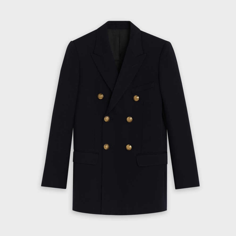 Celine Long in diagonal wool Jackets Navy | CL-592653